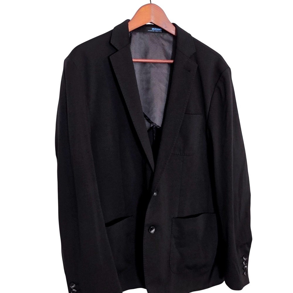 Murano Wardrobe Essntls Mens Slim Fit Black 2 Button Blazer Jacket Part Lining